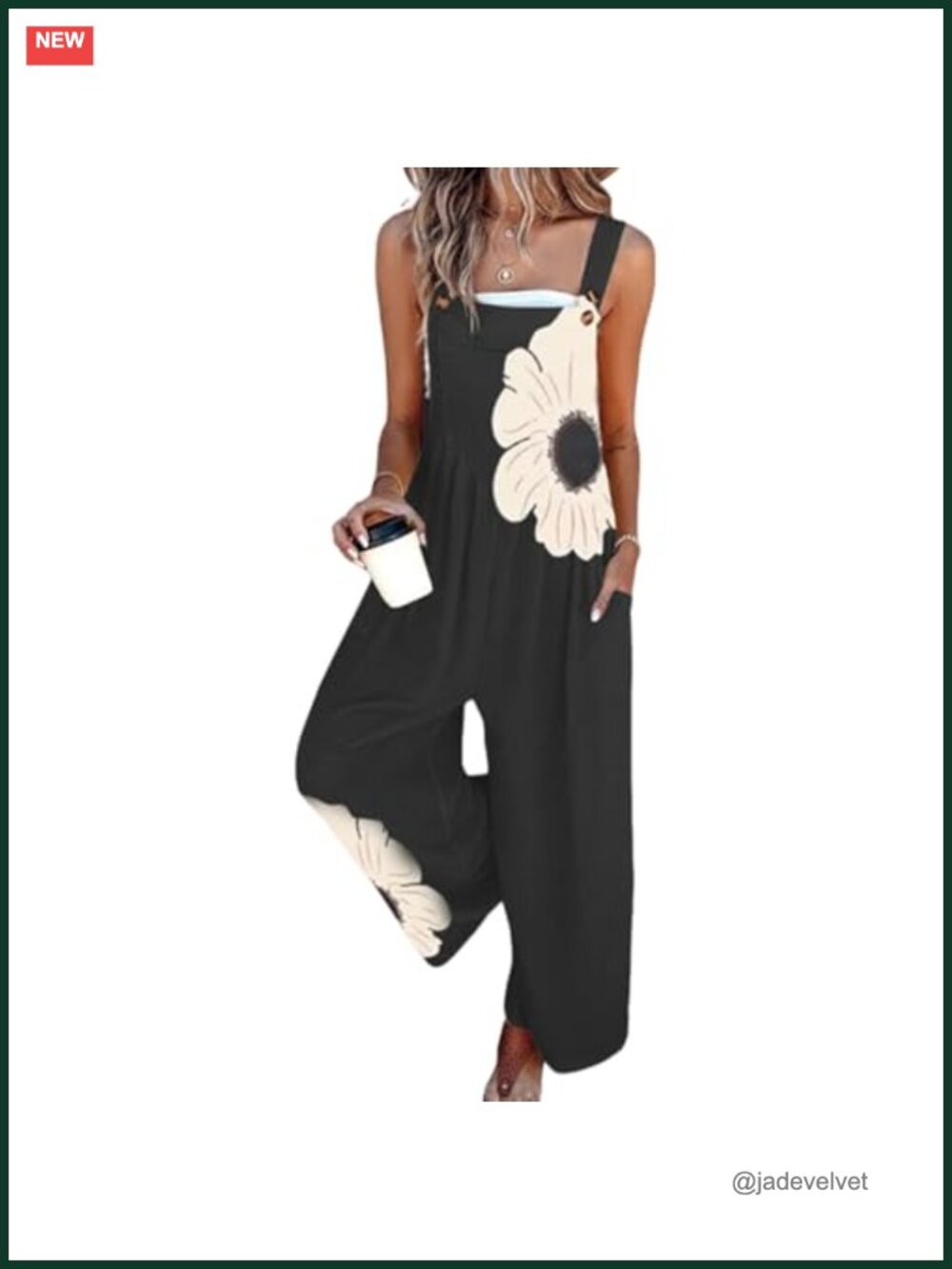 Women's Sleeveless Floral Jumpsuit Wide Leg Pants Romper with Pockets
